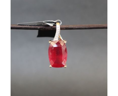 Gemporia - A 9ct gold Tomas Rae ruby and white zircon pendant, set with cushion cut Malagasy ruby and round cut white zircons