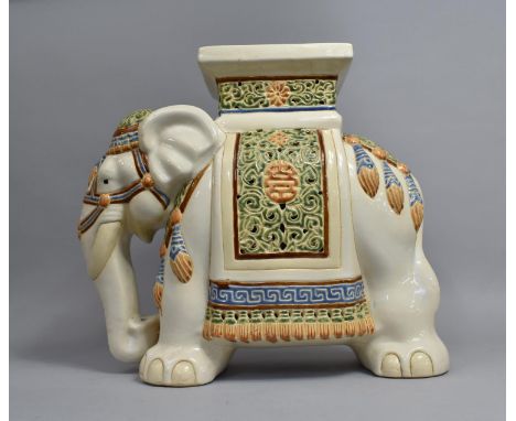 A Ceramic Elephant Stool Decorated in Polychrome Enamels with Chinese Double Happiness Bat Motif Design, 50x44cms High 