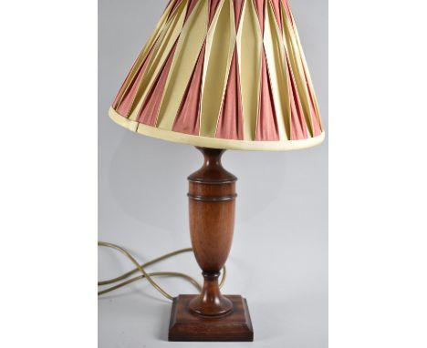 A Modern Turned Wooden Table Lamp in the Form of a Vase, with Shade, 49cms High Overall 