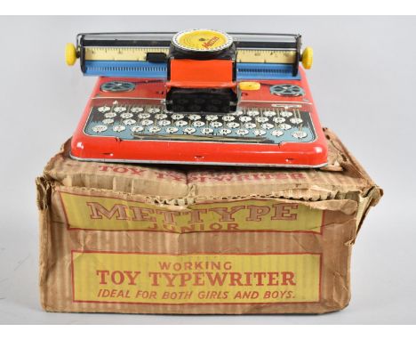 A Vintage Tin Plate Toy Typewriter, The Mettype Junior, with Original Cardboard Box 