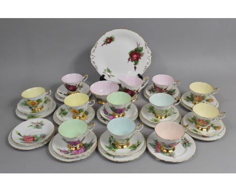 A Paragon Floral Harlequin Tea Set designed by Harry Wheatcroft to to comprise Eleven Cups, Saucers, Twelve Side Plates, Suga