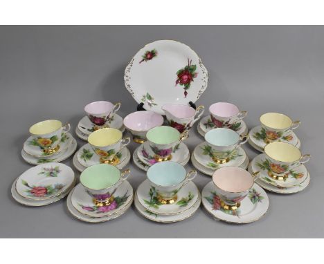 A Paragon Floral Harlequin Tea Set designed by Harry Wheatcroft to to comprise Eleven Cups, Saucers, Twelve Side Plates, Suga