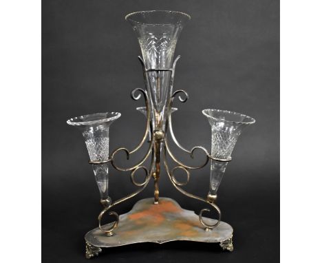 An Edwardian Silver Plated Four Trumpet Epergne, 41.5cms Wide 