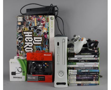 An Xbox 360 Console, DJ Hero Kit, Various Games, Three Controllers and Accessories, Untested 