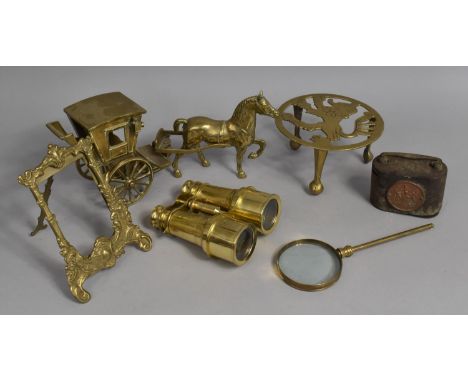 A Collection of Various Brass to comprise Cart and Horse Ornament, Easel Backed Frame Etc 