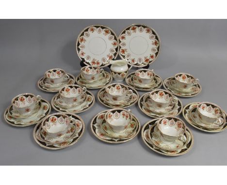 A Melba China Floral and Swag Trim Tea Set in the Imari Palette, Pattern Number 1518, comprising Cups, Saucers, Side Plates, 