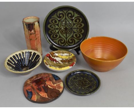 A Collection of Various Stoneware and Other Ceramics to include Studio Pottery Hexagonal Sleeve Vase with Slip Glazed Design,