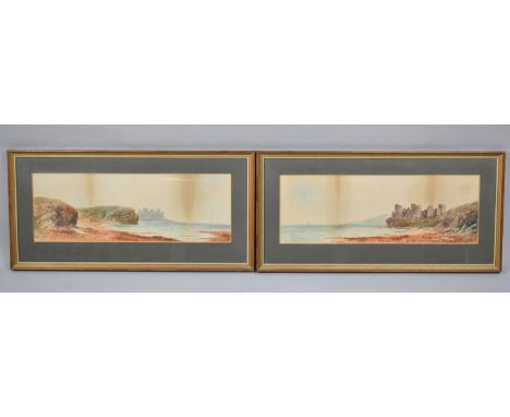 A Pair of Early 20th Century Framed Watercolours, Seascape Scene, Signed and Dated 1918, 54x19cm 