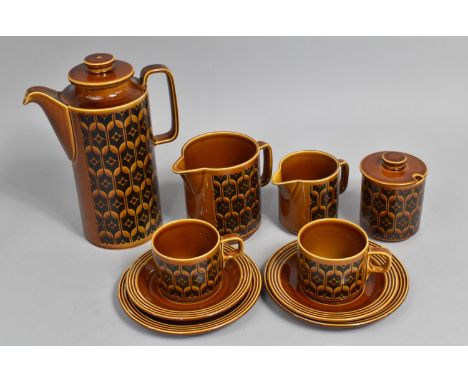 A Part Hornsea Heirloom Pattern Coffee Set to comprise Coffee Pot, Two Jugs, Two Saucers, Two Cups and a Lidded Sugar Bowl 