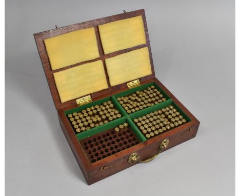 A Mid 20th Century Brass Mounted Ammunition Case for Two Hundred Bullets Containing Spent Ammunition, 78cms Wide 