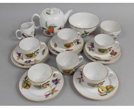 A Royal Worcester Evesham Tea Set to comprise Six Cup, There Saucers, Five Side Plates, Teapot, Milk Jug, Sugar Bowl and a Sl