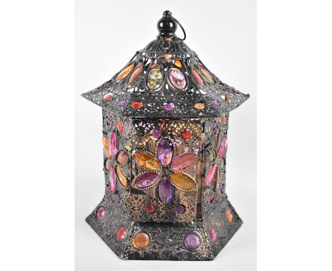 A Modern Hexagonal Candle Lantern, 31cms High 