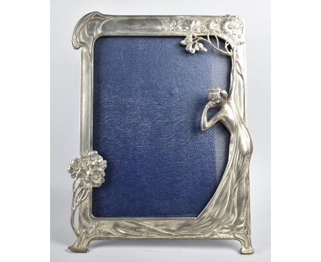 A Large Silver Plated Art Nouveau Style Easel Back Photo Frame, 38x27cms 