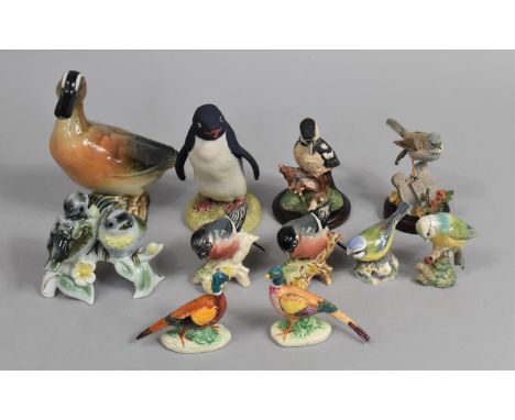 A Collection of Various Ceramic and Resin Bird Ornaments to comprise Aynsley Adelie Penguin by John Aynsley 1975, Country Art