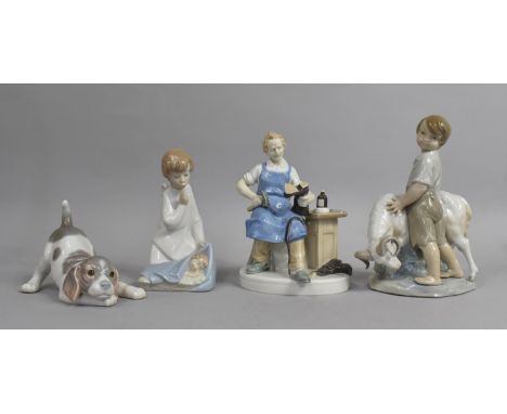 A Collection of Various Spanish and Other Ornaments to comprise Lladro Angel, Puppy, Nao Ram and Child Etc (Condition Issues)