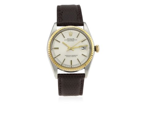 A RARE GENTLEMAN'S STEEL &amp; PINK GOLD ROLEX OYSTER PERPETUAL DATEJUST WRIST WATCH CIRCA 1970,&nbsp;REF. 1601&nbsp;
D: Silv