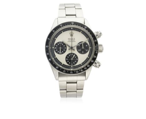 AN EXTREMELY RARE GENTLEMAN'S STAINLESS STEEL ROLEX OYSTER COSMOGRAPH "PAUL NEWMAN" DAYTONA BRACELET WATCH CIRCA 1970, REF. 6