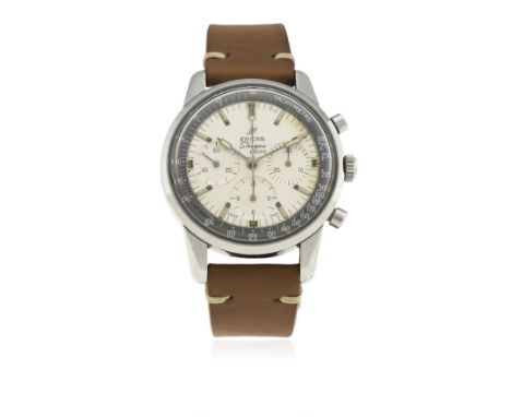 A RARE GENTLEMAN'S STAINLESS STEEL ENICAR SHERPA GRAPH CHRONOGRAPH WRIST WATCH CIRCA 1960s, REF.&nbsp;072-02-01
D: Silver dia