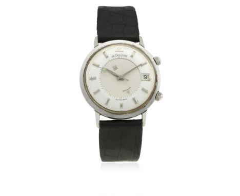 A RARE GENTLEMAN'S STAINLESS STEEL LECOULTRE MEMOVOX AUTOMATIC ALARM WRIST WATCH CIRCA 1970
D: Silver dial with silver batons