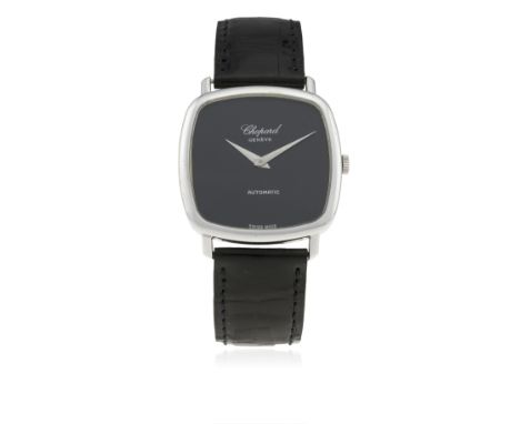 A GENTLEMAN'S 18K SOLID WHITE GOLD CHOPARD AUTOMATIC WRIST WATCH CIRCA 1980s, REF. 2036&nbsp;
D: Black dial with dauphine han