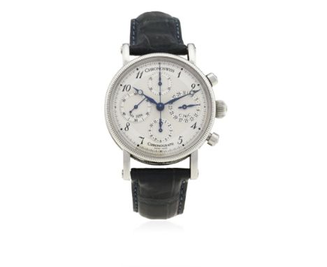 A GENTLEMAN'S STAINLESS STEEL CHRONOSWISS CHRONOGRAPH WRIST WATCH CIRCA 2008, CH 7523
D: Two tone silver guilloche dial with 