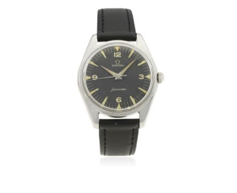 A RARE GENTLEMAN'S STAINLESS STEEL OMEGA SEAMASTER P.A.F. WRIST WATCH DATED 1960, REF. CK 2996-1 SC WITH EXTRACT FROM THE ARC