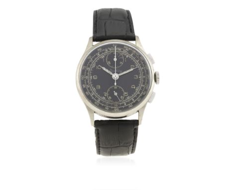 A GENTLEMAN'S BREITLING "UP &amp; DOWN" CHRONOGRAPH WRIST WATCH CIRCA 1940s, REF. 179&nbsp;
D: Black dial with Arabic numeral