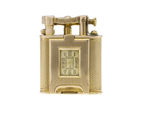 A RARE 9CT SOLID GOLD DUNHILL UNIQUE WATCH LIGHTER CIRCA 1930s, REF. 899
D: Silver dial with gilt Arabic numerals &amp; inner