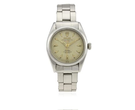 AN EXTREMELY RARE GENTLEMAN'S STAINLESS STEEL ROLEX OYSTER PERPETUAL BRACELET WATCH CIRCA 1954, REF. 6580 RETAILED BY CARTIER