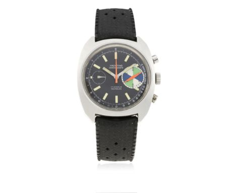 A GENTLEMAN&rsquo;S STAINLESS STEEL YACHTING CHRONOGRAPH WRIST WATCH CIRCA 1970s 
D: Black dial with luminous markers &amp; h