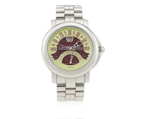 A GENTLEMAN'S STAINLESS STEEL GERALD GENTA ARENA BIRETRO AUTOMATIC BRACELET WATCH CIRCA 2010, REF. BSP.Y.10&nbsp;
D: Red perf