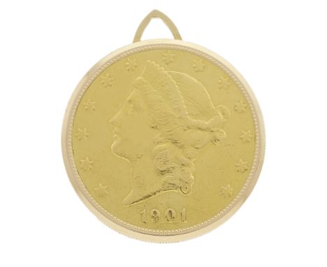 A FINE &amp; RARE GENTLEMAN'S 18K SOLID GOLD PATEK PHILIPPE 20 DOLLAR COIN POCKET WATCH CIRCA 1970, RETAILED BY BEYER, WITH O