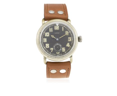 A GENTLEMAN'S CONTEX GERMAN PILOTS WRIST WATCH CIRCA 1930s
D: Black dial with luminous Arabic numerals &amp; cathedral hands,