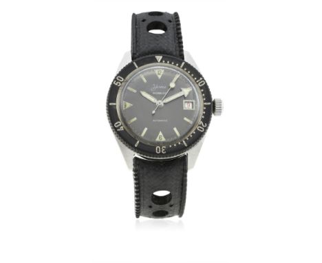 A GENTLEMAN'S STAINLESS STEEL HERMA "SKIN DIVER" WRIST WATCH CIRCA 1960
D: Charcoal dial with luminous markers &amp; hands, d