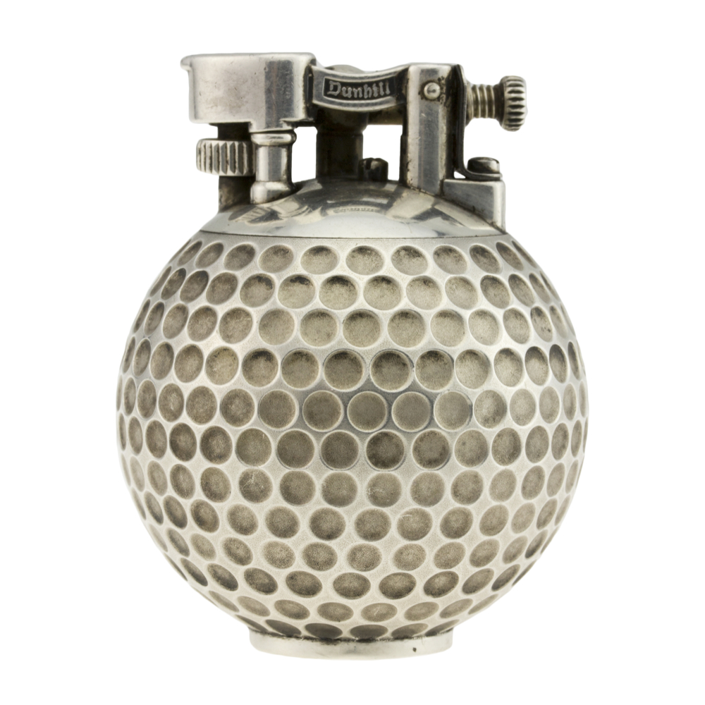 A SOLID SILVER DUNHILL UNIQUE "GOLF BALL" TABLE LIGHTER CIRCA 1970s C