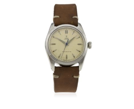 A RARE GENTLEMAN'S STAINLESS STEEL ROLEX TUDOR OYSTER WRIST WATCH CIRCA 1950, REF. 7904 WITH "HONEYCOMB" DIAL
D: Silver ''hon