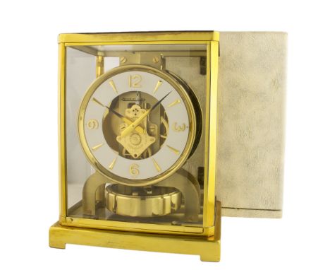 A JAEGER LECOULTRE ATMOS CLOCK CIRCA 1970, WITH ORIGINAL FITTED BOX AND TRAVEL BOX
Silver dial with quarterly Arabic numerals