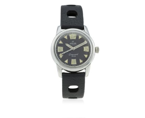 A GENTLEMAN&rsquo;S STAINLESS STEEL ENICAR SEAPEARL 600 WRIST WATCH CIRCA 1950s WITH "CHOCOLATE" DIAL&nbsp;
D: Black dial wit
