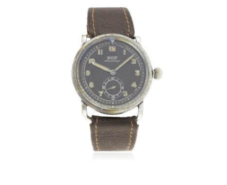 A GENTLEMAN'S TISSOT ANTIMAGNETIQUE GERMAN PILOTS WRIST WATCH CIRCA 1930s
D: Black dial with luminous Arabic numerals &amp; h
