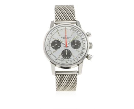 A RARE GENTLEMAN'S STAINLESS STEEL BREITLING "LONG PLAYING" CHRONOGRAPH BRACELET WATCH CIRCA 1970s, REF. 815
D: Silver "panda