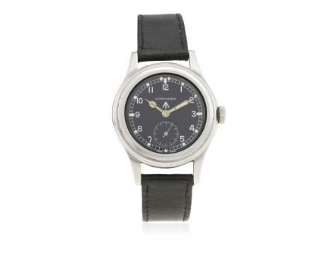 A GENTLEMAN'S STAINLESS STEEL BRITISH MILITARY W.W.W. LONGINES "GREENLANDER" WRIST WATCH CIRCA 1940s&nbsp;
D: Black dial with
