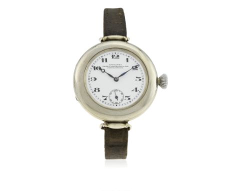 A RARE GENTLEMAN'S LARGE NICKEL CASED LONGINES WRIST WATCH CIRCA 1915, RETAILED BY NACIB K.DJEZVEDJIAN &amp; SON, CONSTANTINO