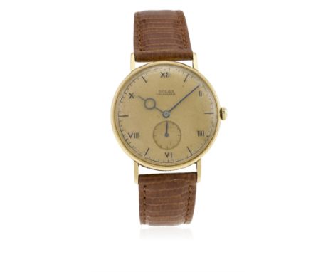 A RARE GENTLEMAN'S 18K SOLID PINK GOLD "COIN EDGE" ROLEX CHRONOMETER WRIST WATCH CIRCA 1940s, REF.&nbsp;4009
D: Pink champagn