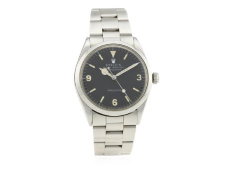 A GENTLEMAN'S STAINLESS STEEL ROLEX OYSTER PERPETUAL EXPLORER BRACELET WATCH CIRCA 1968, REF. 5500
D: Matt black dial with lu