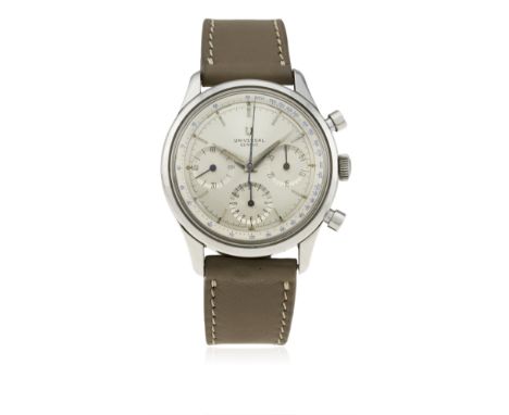 A RARE GENTLEMAN'S LARGE SIZE STAINLESS STEEL UNIVERSAL GENEVE CHRONOGRAPH WRIST WATCH CIRCA 1960s, REF. 22704-1&nbsp;

D: Si