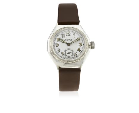 A RARE GENTLEMAN'S SOLID SILVER ROLEX OYSTER OCTAGONAL WRIST WATCH CIRCA 1930s, REF. 9441
D: White enamel dial with luminous 