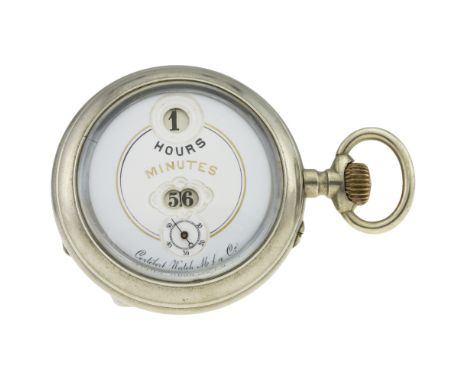 A RARE GENTLEMAN'S DIGITAL JUMP HOUR POCKET WATCH CIRCA 1890&nbsp; 
D: White &amp; pale blue enamel dial with jump hour apert