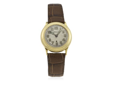 A RARE GENTLEMAN'S 18K SOLID GOLD HARWOOD AUTOMATIC WRIST WATCH CIRCA 1930s
D: Silver textured&nbsp;dial with luminous Arabic