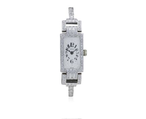 A FINE &amp; RARE LADIES 18K SOLID WHITE GOLD &amp; DIAMOND ROLEX COCKTAIL BRACELET WATCH CIRCA 1930s
D: Silver dial with ori