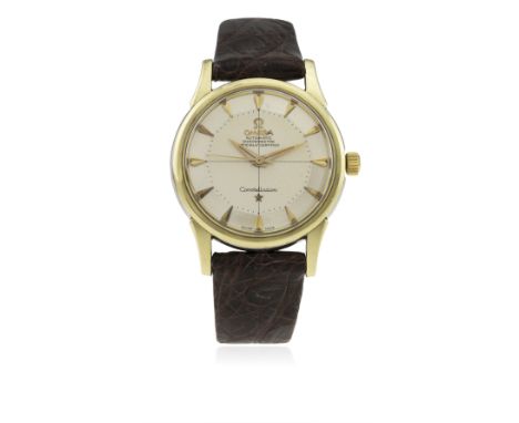 A GENTLEMAN'S STEEL &amp; GOLD CAPPED OMEGA CONSTELLATION CHRONOMETER WRIST WATCH CIRCA 1961, REF. 14381 61 SC WITH "PIE PAN"